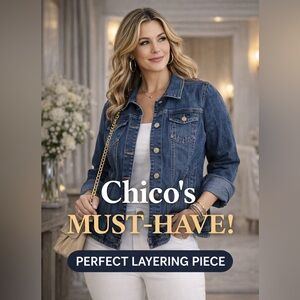 Chico’s Blue Denim Jacket L | 3/4 Sleeve | Layering Staple